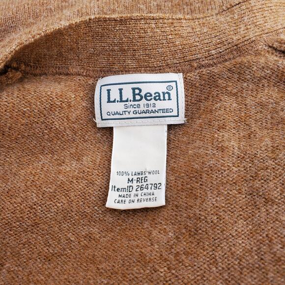 LL Bean Grandpa Cardigan Sweater Brown Lambswool Wooden Buttons Pockets Large - Picture 15 of 16